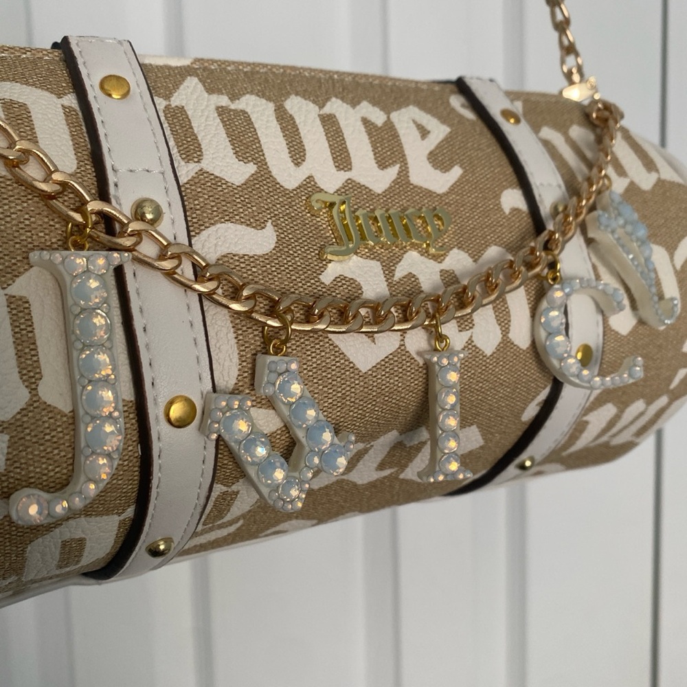 Juicy Couture Barrel Bag with bling charm letters and chain strap upcycle